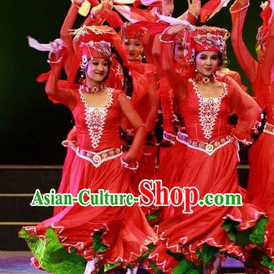 Stage Performance Ethnic Dance Costumes and Headwear for Women