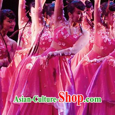 Stage Performance Chinese Classical Peach Blossom Dance Costumes and Headwear for Women