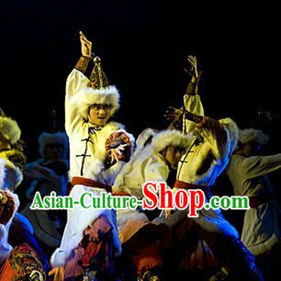 Stage Performance Mongolian Dancing Costume and Headwear Complete Set for Men