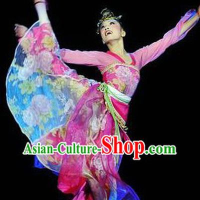 Traditional Chinese Classical Dancing Costumes and Headpieces Complete Set for Women