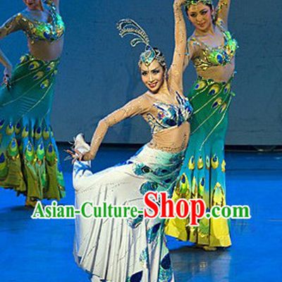 Stage Performance Peacock Dai Princess Ethnic Dance Costumes and Headwear Complete Set for Women