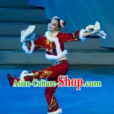 Traditional Chinese Lunar New Year Dance Costumes and Headwear Complete Set for Women
