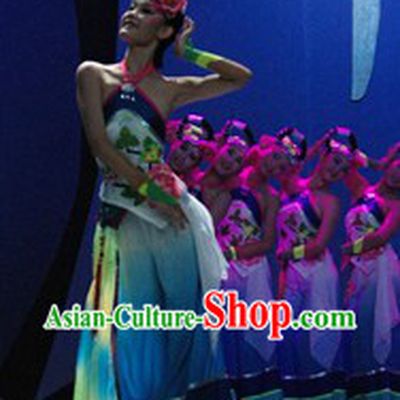 Traditional Chinese Dance Costume and Headwear Complete Set for Women