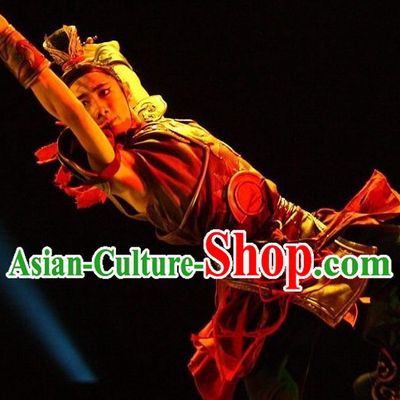 Traditional Chinese Drum Armor Dance Costume and Headwear Complete Set for Men