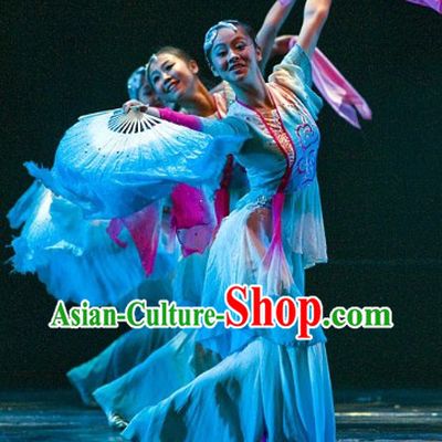Traditional Chinese Fan Dancing Costume and Headwear Complete Set for Men