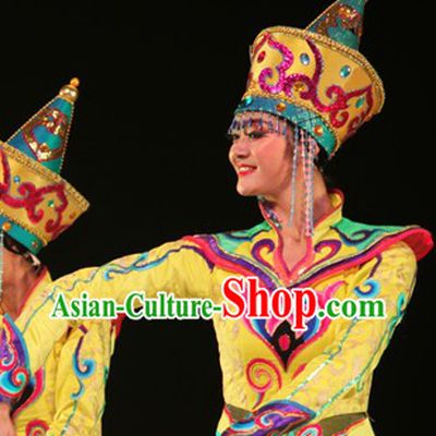 Festival Celebration Mongolian Dance Costumes and Hat for Women