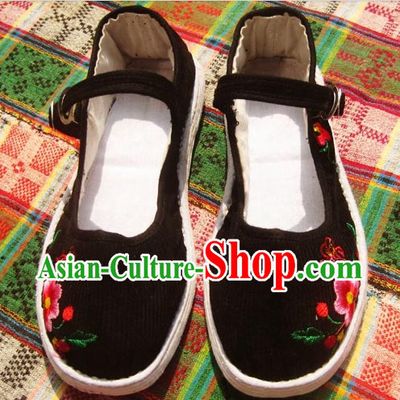 All Handmade Chinese Black Thick Sole Cotton Shoes for Women