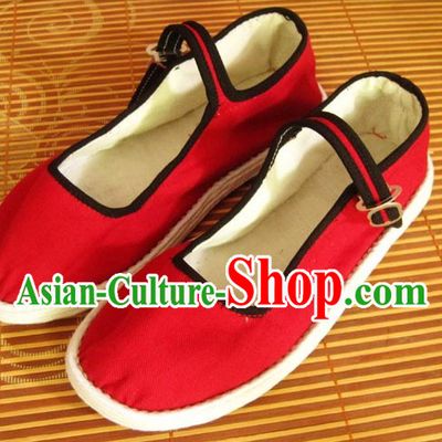 All Handmade Red Chinese Thick Sole Cotton Shoes
