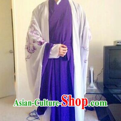 College Student Use Ancient Chinese Scholar Young Men Costumes and Hat Complete Set