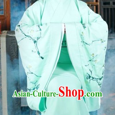 Traditional Ancient Chinese Light Green Plum Blossom Clothes for Women
