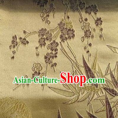 Gold Chinese Bamboo and Cherry Blossom Brocade Fabric