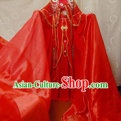 Ancient Chinese Red Wedding Dress Cosplay Complete Set for Women