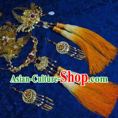 Ancient Chinese Phoenix Wedding Headwears and Necklace for Brides
