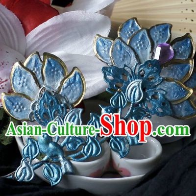 Ancient Chinese Handmade Forehead Blue Flower Hair Accessory