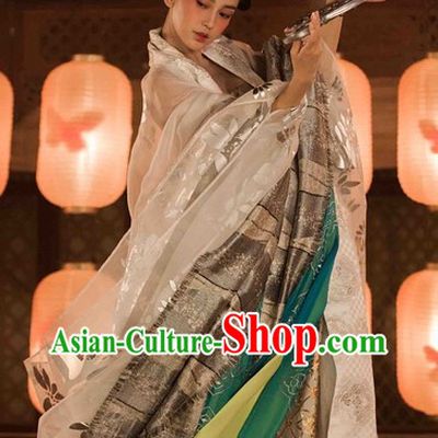 Tang Dynasty Green of Flowers Costumes and Headwear Complete Set for Women