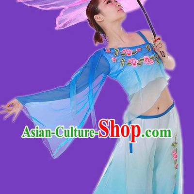 Blue Colour Transition Fan Dance Costumes for Women