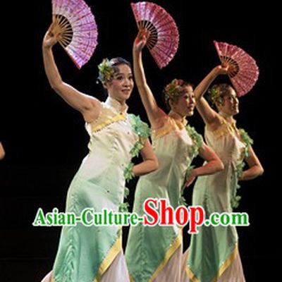 Traditional Chinese Jasmine Flower Dance Cheongsam Costumes and Headgear for Women
