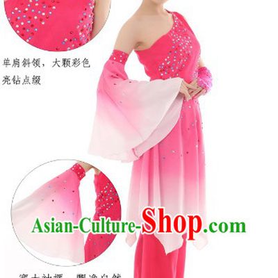 Traditional Chinese Pink Fan Dance Costume for Women