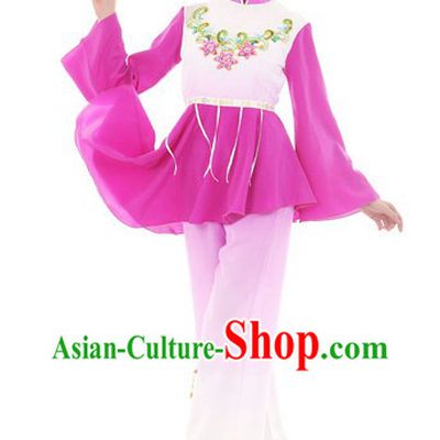 Chinese Purple Fan Dance Costumes and Hair Accessories for Women