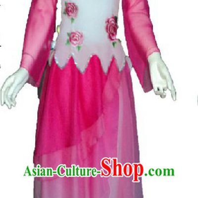 Chinese Pink Flower Dance Costumes