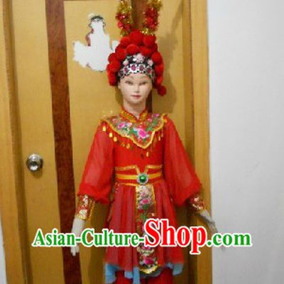 Beijing Opera Style Stage Performance Heroine Costumes and Headwear Complete Set for Children