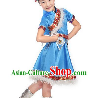 Traditional Chinese Mongolian Stage Performance Costumes for Kids