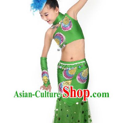 Stage Performance Peacock Dance Costumes for Little Girls