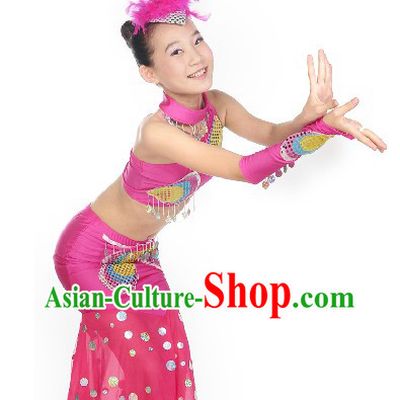 Stage Performance Peacock Dance Costumes for Little Girls