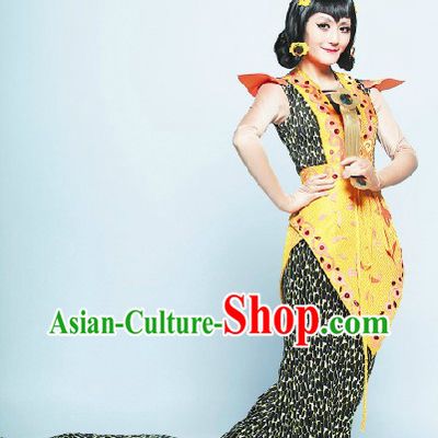 Gourd Doll Cartoon Character Snake Spirit Halloween Costumes and Headwear for Women