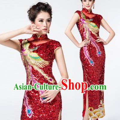 Custom-made Traditional Chinese Red Wedding Phoenix Cheongsam