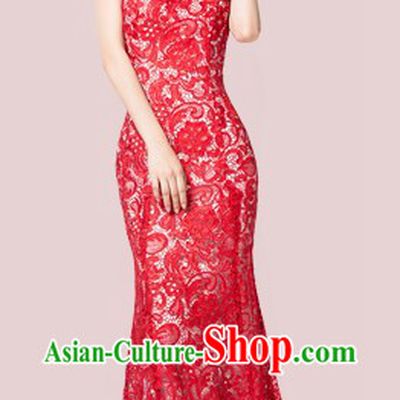 Long Custom-made Chinese Modern Lace Wedding Cheongsam Dress