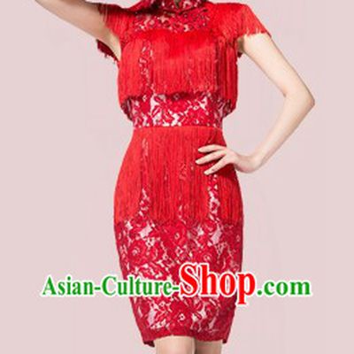 Short Custom-made Chinese Modern Lace and Tassels Wedding Skirt