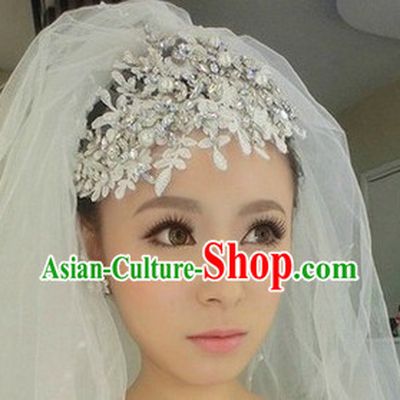 Chinese Shinning White Lace Wedding Headgear