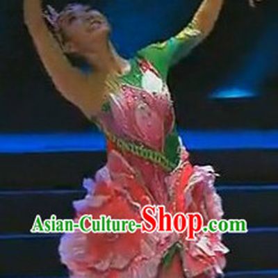 Flower Blossom Stage Performance Dance Costumes and Headwear for Women