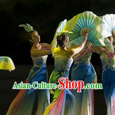 Wide Legs Stage Performance Fan Dance Costumes and Headwear for Women