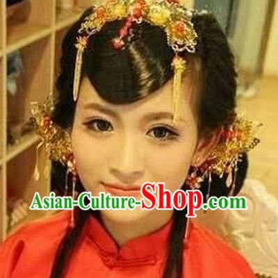 Handmade Traditional Chinese Wedding Flower Bridal Hair Accessories Complete Set