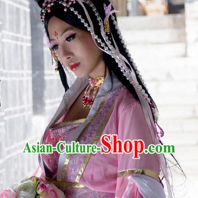 Pink Ancient Asian Princess Clothes and Hair Accessories Complete Set