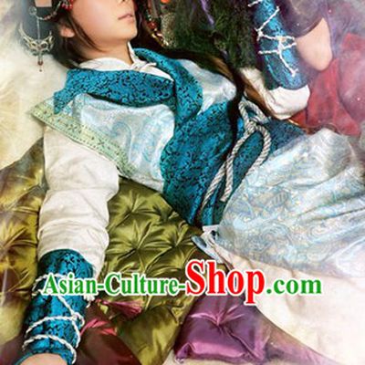 Blue Ancient Chinese Swordman Costumes Complete Set for Men
