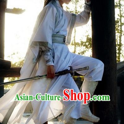 Pure White Asian Swordsman Costumes Complete Set for Men
