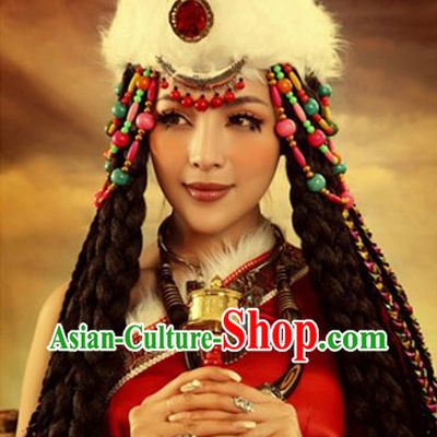 Traditional Chinese Tibetan Clothing Accessories and Headdress Complete Set