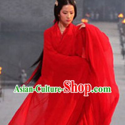 Chinese Traditional Red Wedding Hanfu Dress and Hair Accessories Complete Set