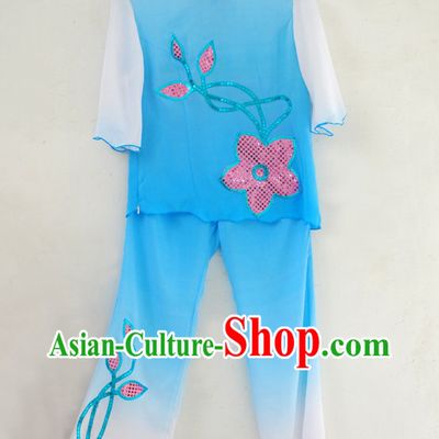 Traditional Blue Fan Dance Costumes for Women