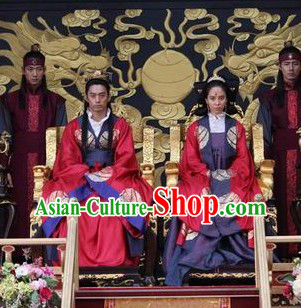 Ancient Korean Emperor and Empress Costumes Two Complete Set for Men and Women