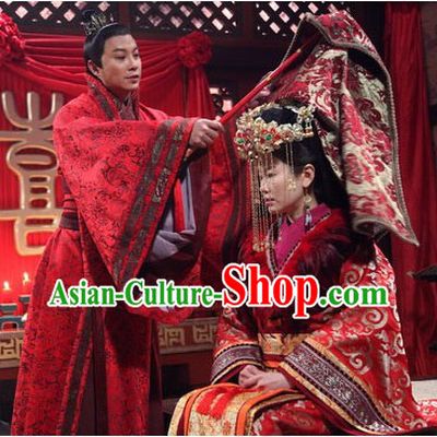 Phoenix and Peony Television Drama Bride and Bridegroom Costumes and Headwear Complete Set