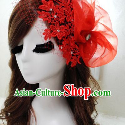 Handmade Traditional Chinese Wedding Lace Bridal Headpieces Complete Set