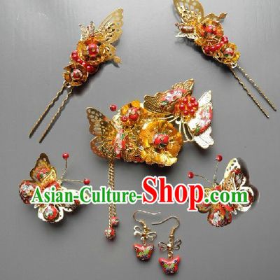 Handmade Traditional Chinese Wedding Jewelry Enamel Bridal Hair Accessories Complete Set