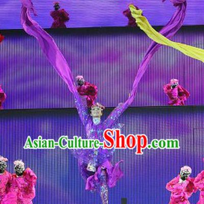 Traditional Chinese Adult Long Sleeve Dance Dress and Headwear Complete Set