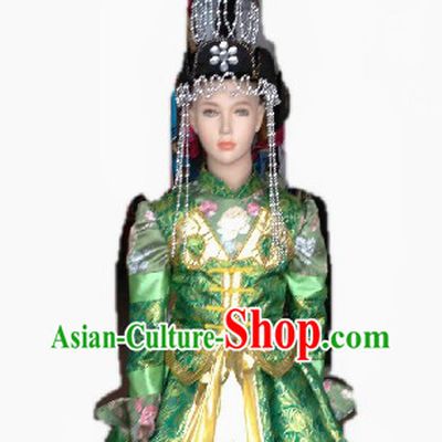 Traditional Chinese Mongolian Wedding Dress and Hat Complete Set