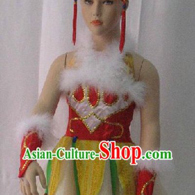 China Knot Stage Performance Dance Costume and Headdress Complete Set for Kids