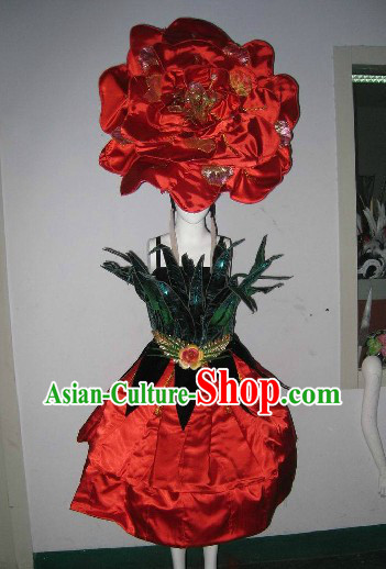 Forest Flower Modern Stage Performance Model Costumes and Headdress Complete Set for Women